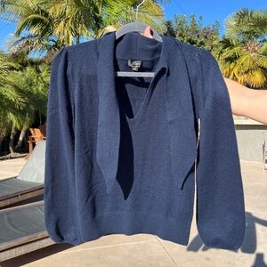 J.Crew blue cashmere sweater with collar tie